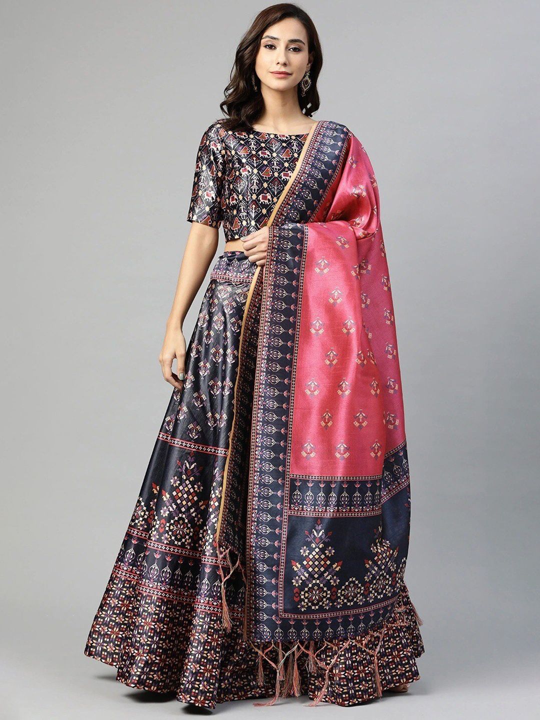 YOYO Fashion Printed Semi-Stitched Lehenga & Unstitched Blouse With Dupatta Price in India