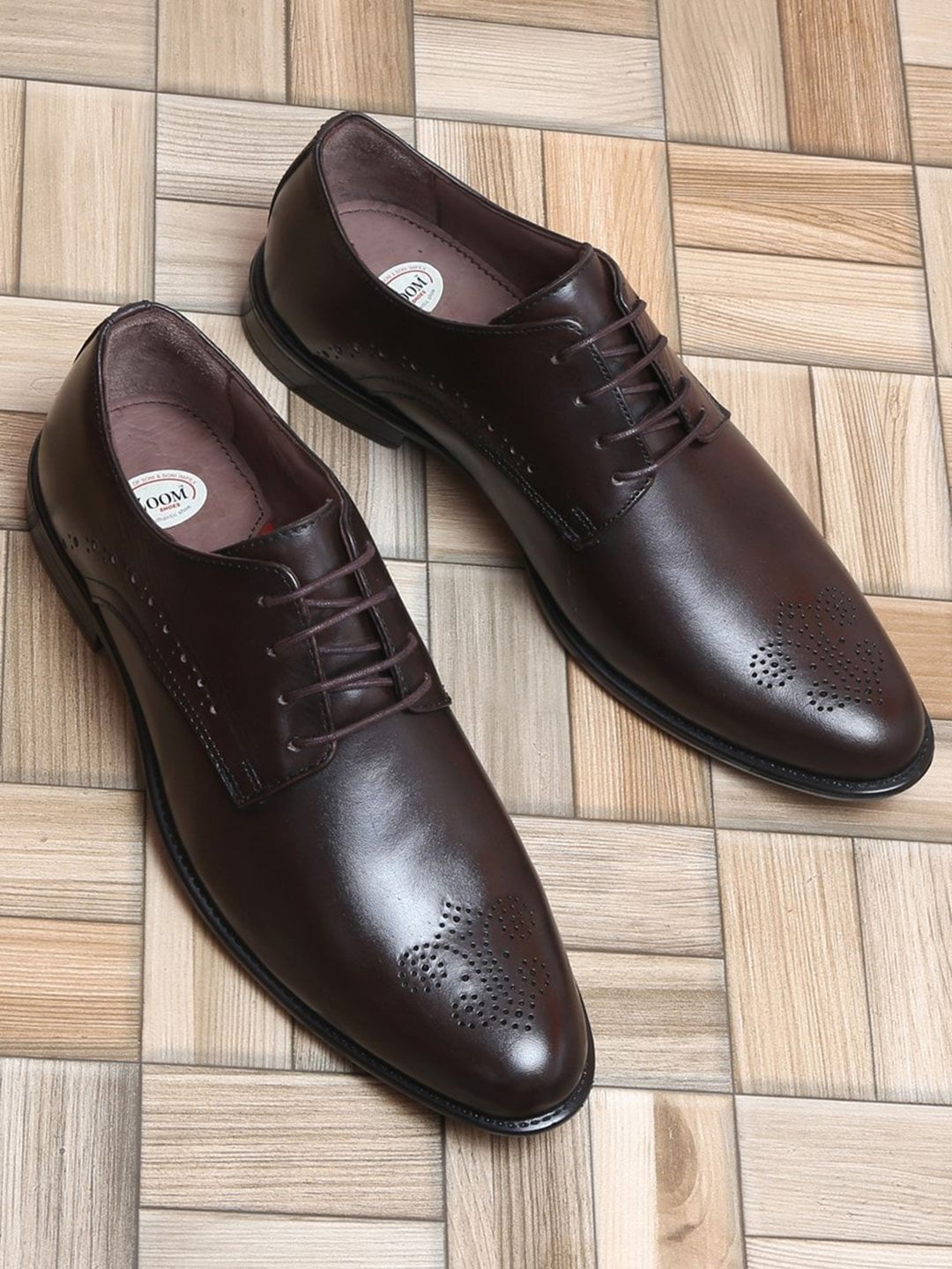 Zoom Shoes Men Textured Leather Lace-Up Formal Derbys