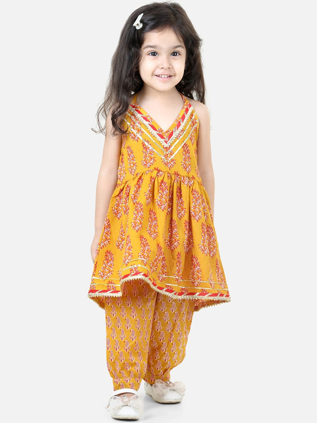BownBee Girls Ethnic Printed Pure Cotton Kurta with Harem Pants