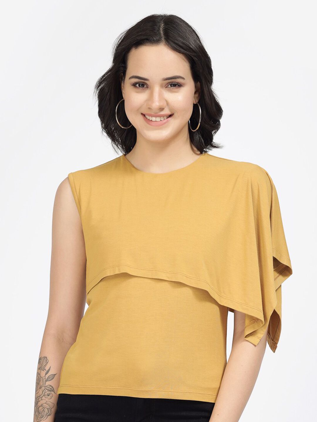 YOONOY Mustard Yellow Cotton Top Price in India