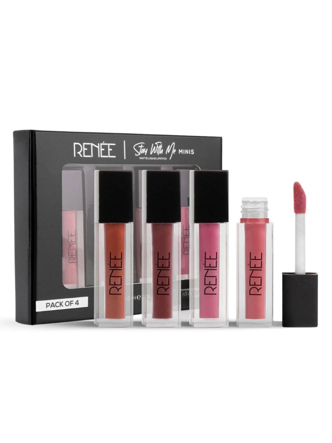Renee Set of 4 Stay With Me Minis Matte Liquid Lipsticks 2ml Each - Nutty Nudes 02