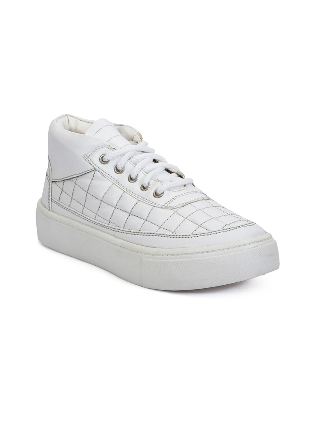 meriggiare Women White Textured Synthetic Leather Mid-Top Sneakers Price in India