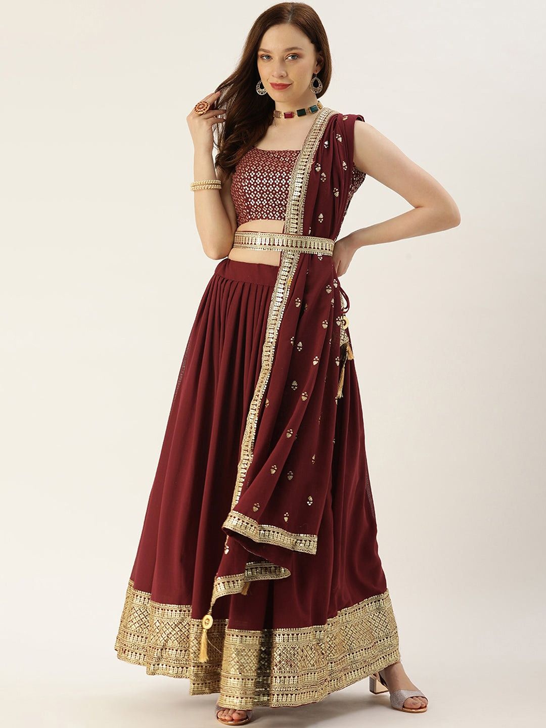 UDBHAV TEXTILE Embellished Sequinned Semi-Stitched Lehenga & Unstitched Blouse With Price in India