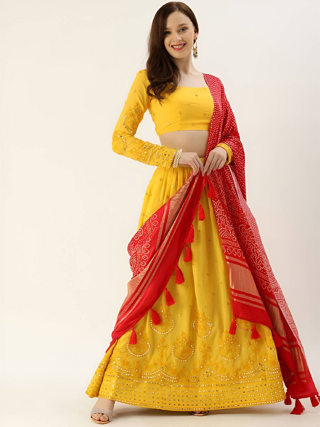 UDBHAV TEXTILE Sequinned Semi-Stitched Lehenga & Unstitched Blouse With Dupatta Price in India