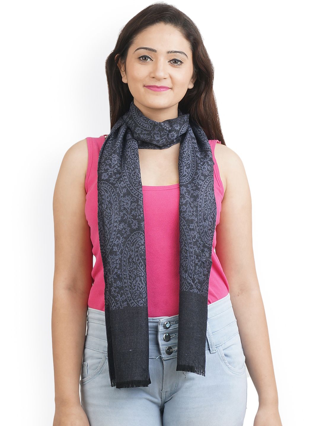 Anekaant Women Grey & Black Woven Design Stole Price in India