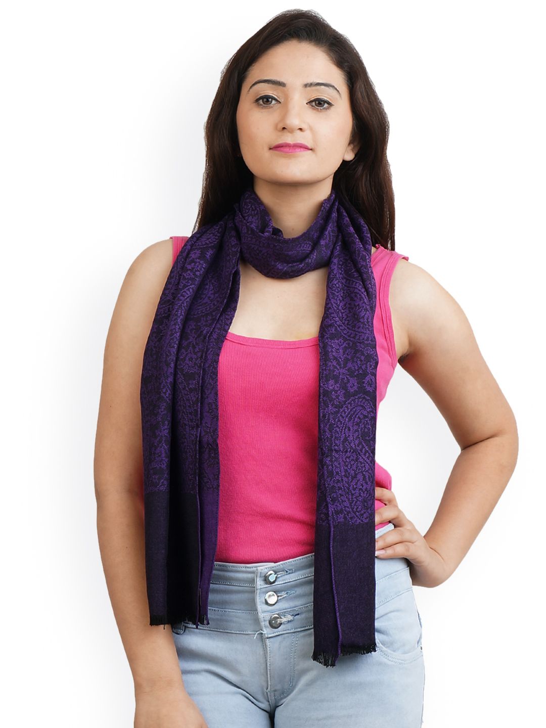 Anekaant Women Purple & Black Woven Design Stole Price in India