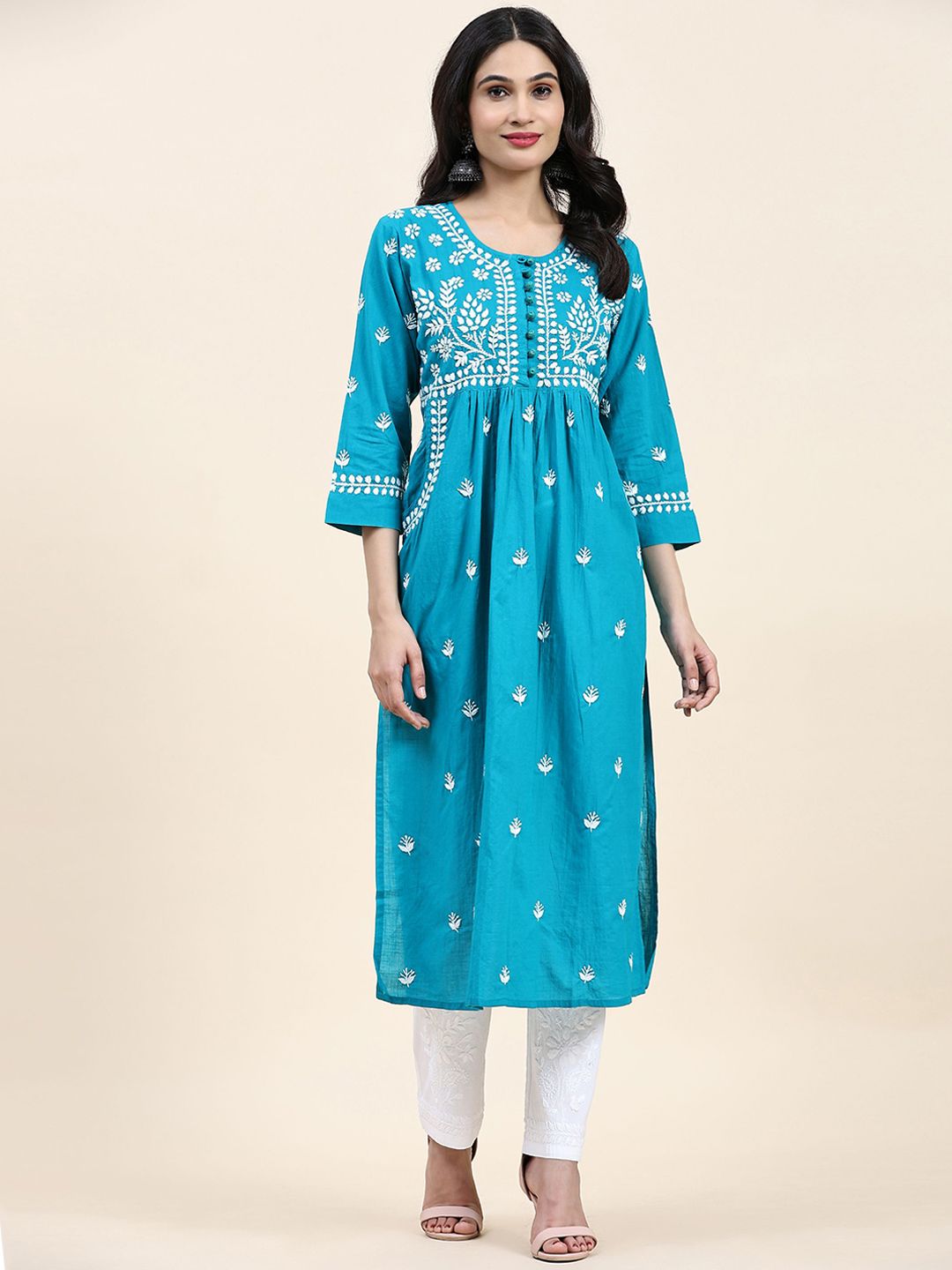 HOUSE OF KARI Ethnic Motifs Embroidered Thread Work Pure Cotton Kurta Price in India