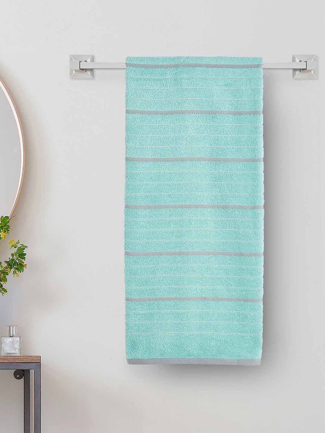 Home Centre Mekong Blue & Grey Striped 400 GSM Cotton Bath Towel
