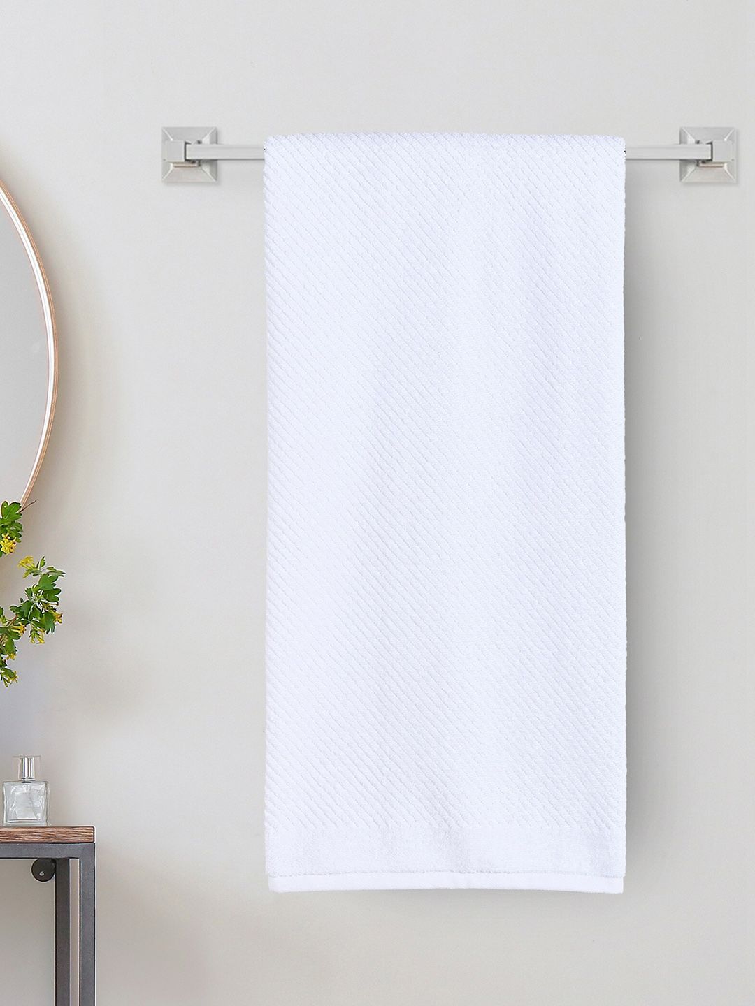 Home Centre White Cotton Self-Pattern 500GSM Bath Towel