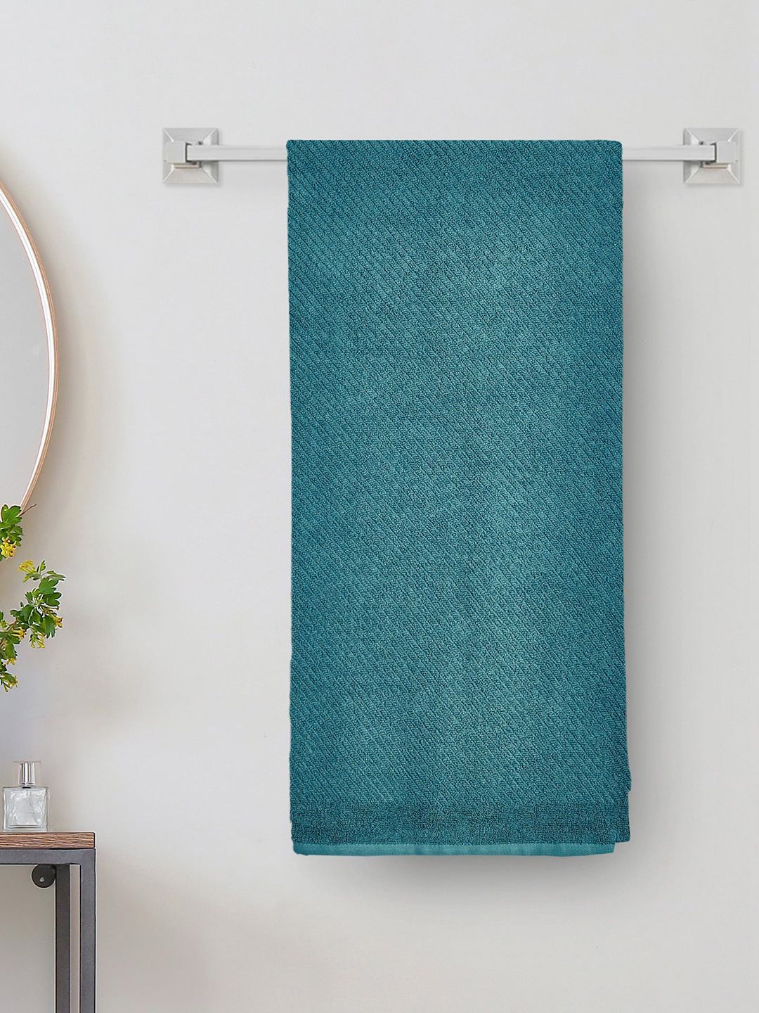 Home Centre Colour Refresh Essence Blue Striped 500 GSM Cotton Bath Towel