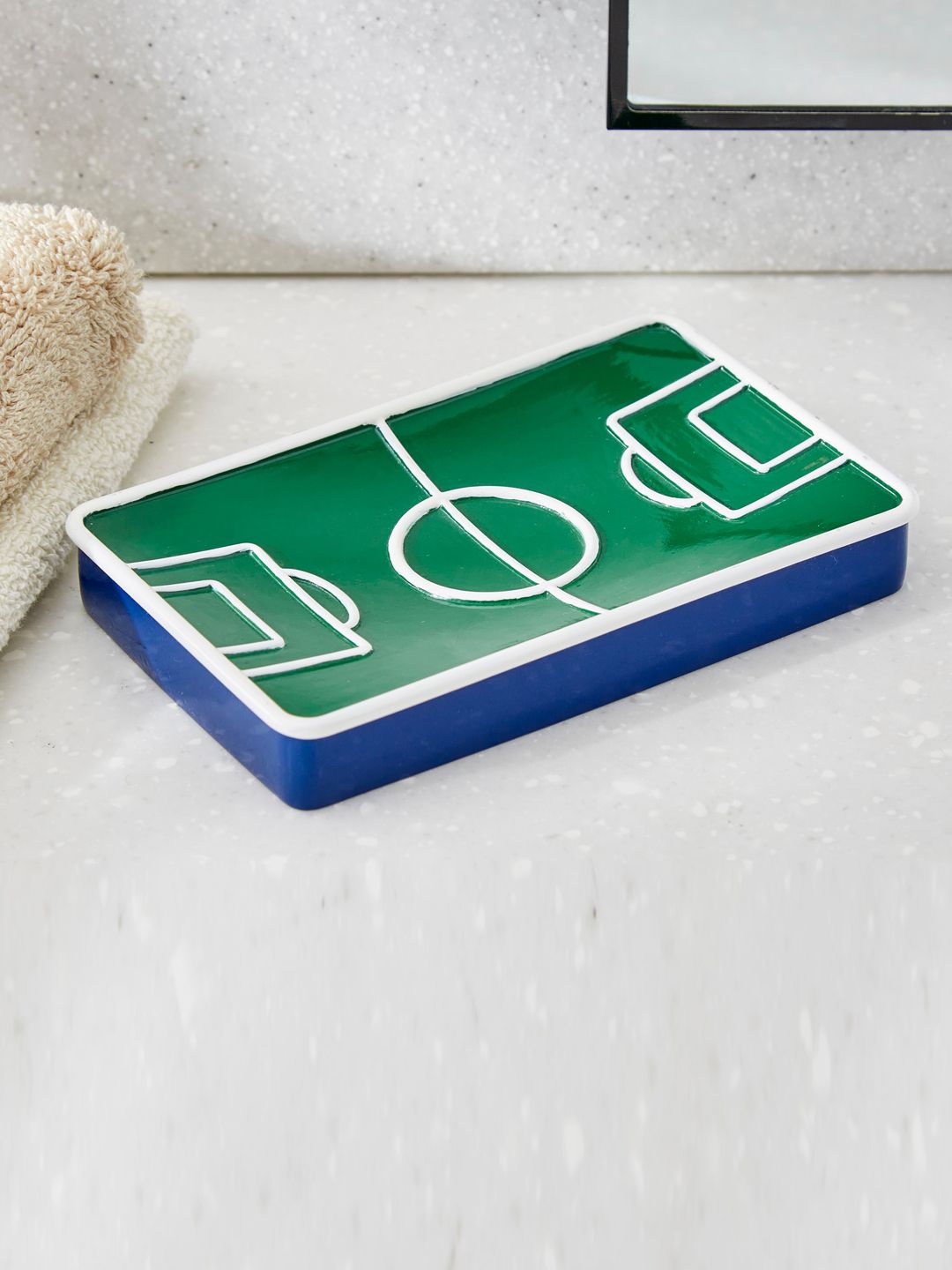 Home Centre Green & Blue Textured Polyresin Soap Dish