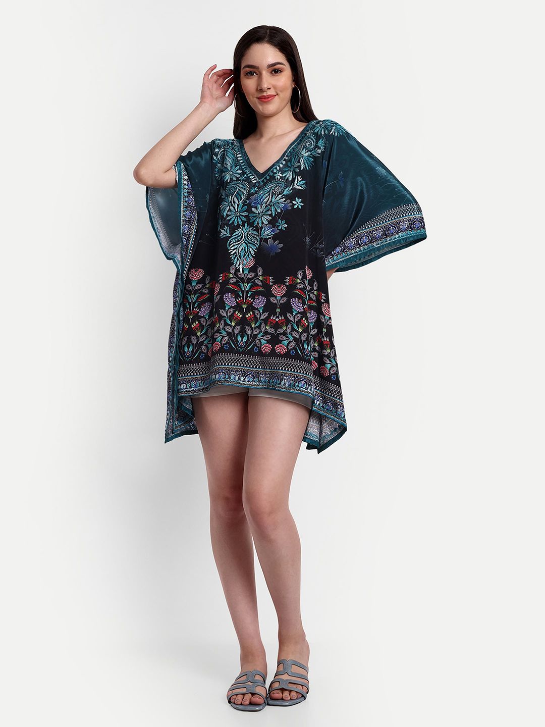 Indiankala4u Floral Printed Kimono Sleeve Kaftan Longline Top Price in India