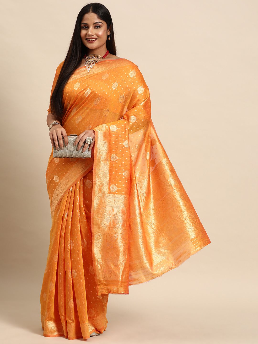 Sztori Woven Design Ethnic Motifs Zari Pure Cotton Banarasi Saree Price in India