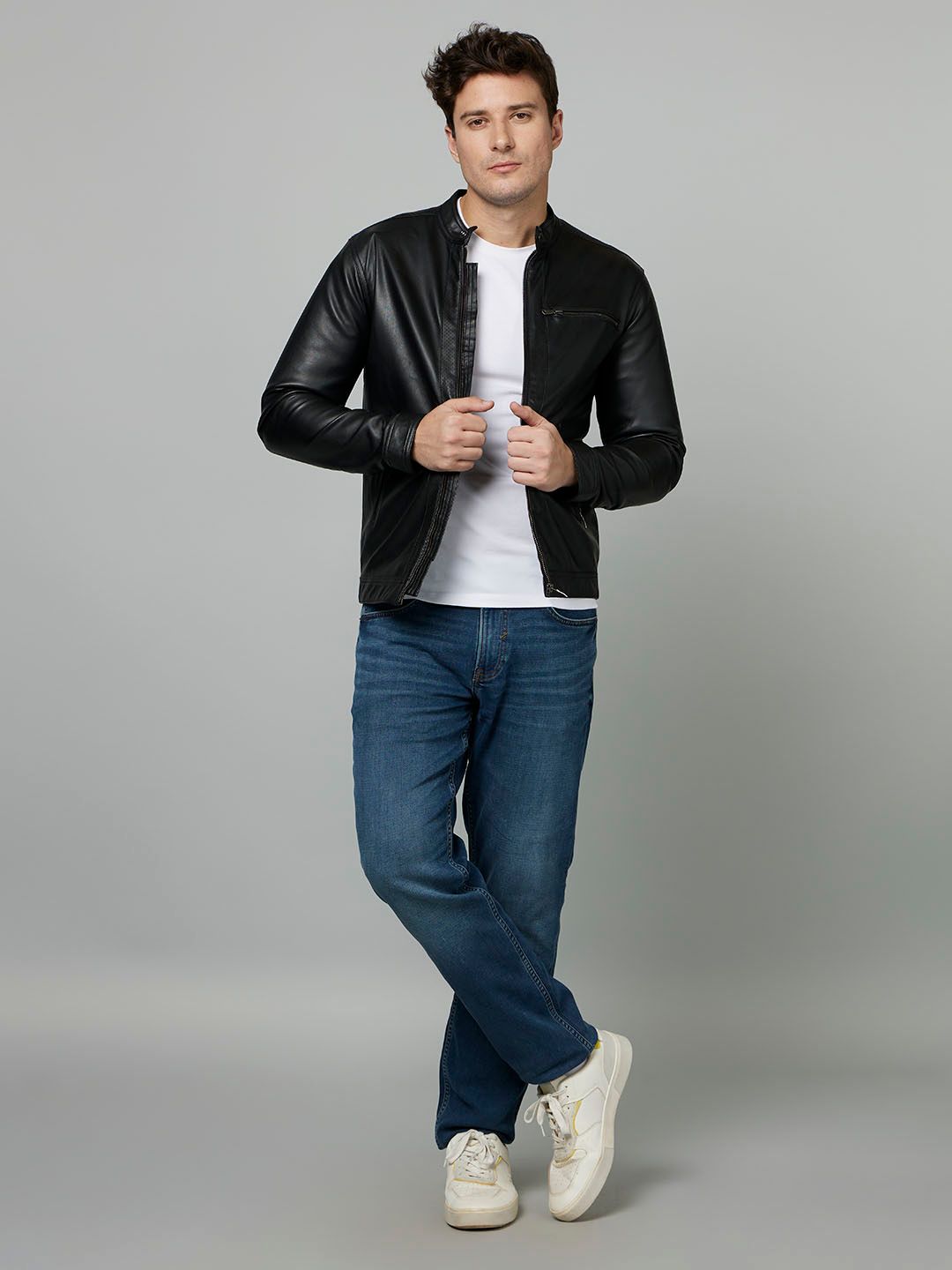 Buy Celio Stand Collar Leather Biker Jacket - Jackets for Men