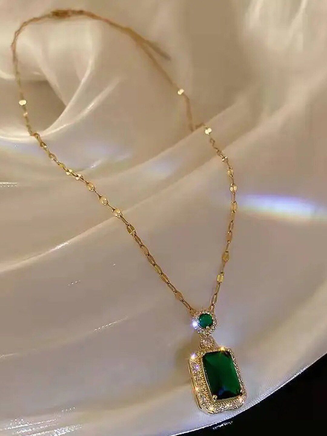 Jewels Galaxy Gold-Plated CZ Studded Circular Pendant With Chain