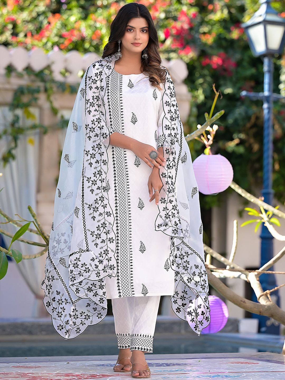 Sangria Embroidered Straight Kurta With Trousers & Dupatta Price in India