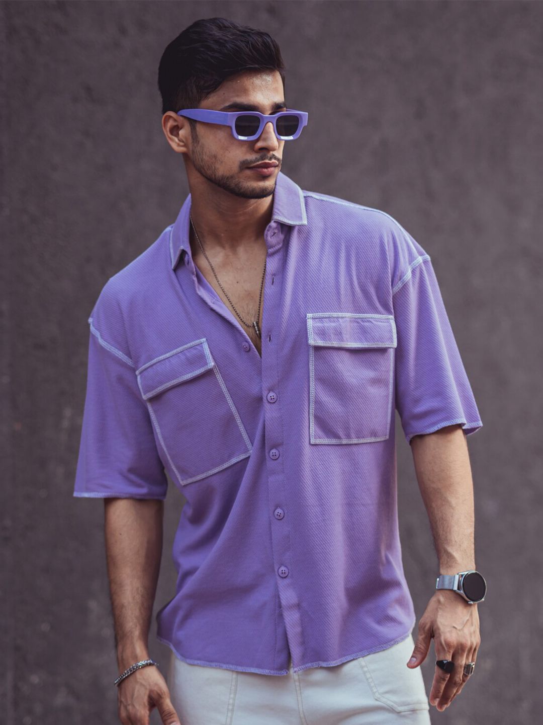 Powerlook Purple India Slim Oversize Cotton Casual Shirt