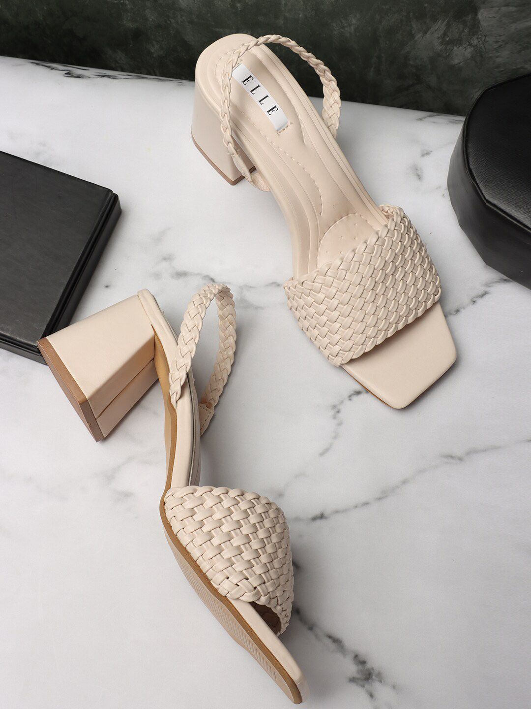 ELLE Textured Square Toe Block Heels