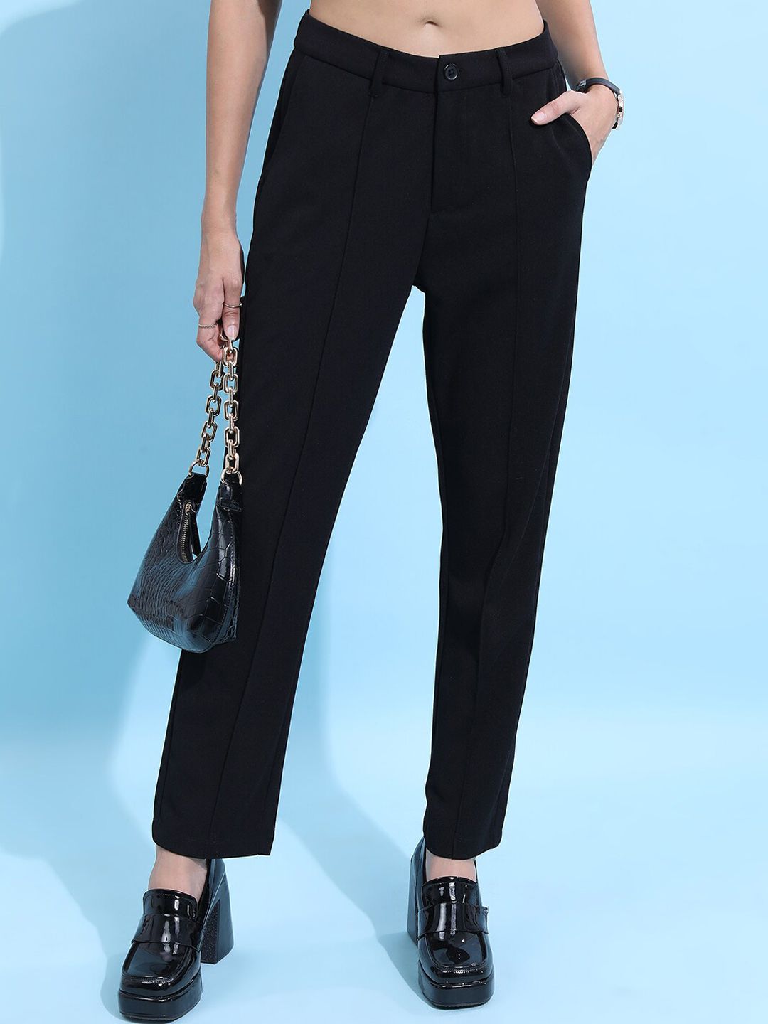 Tokyo Talkies Women Black High-Rise Trousers Price in India