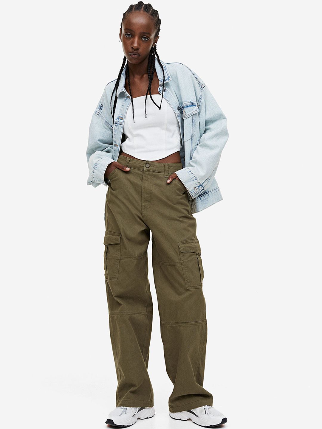 H&M Women Twill Cargo Trousers Price in India