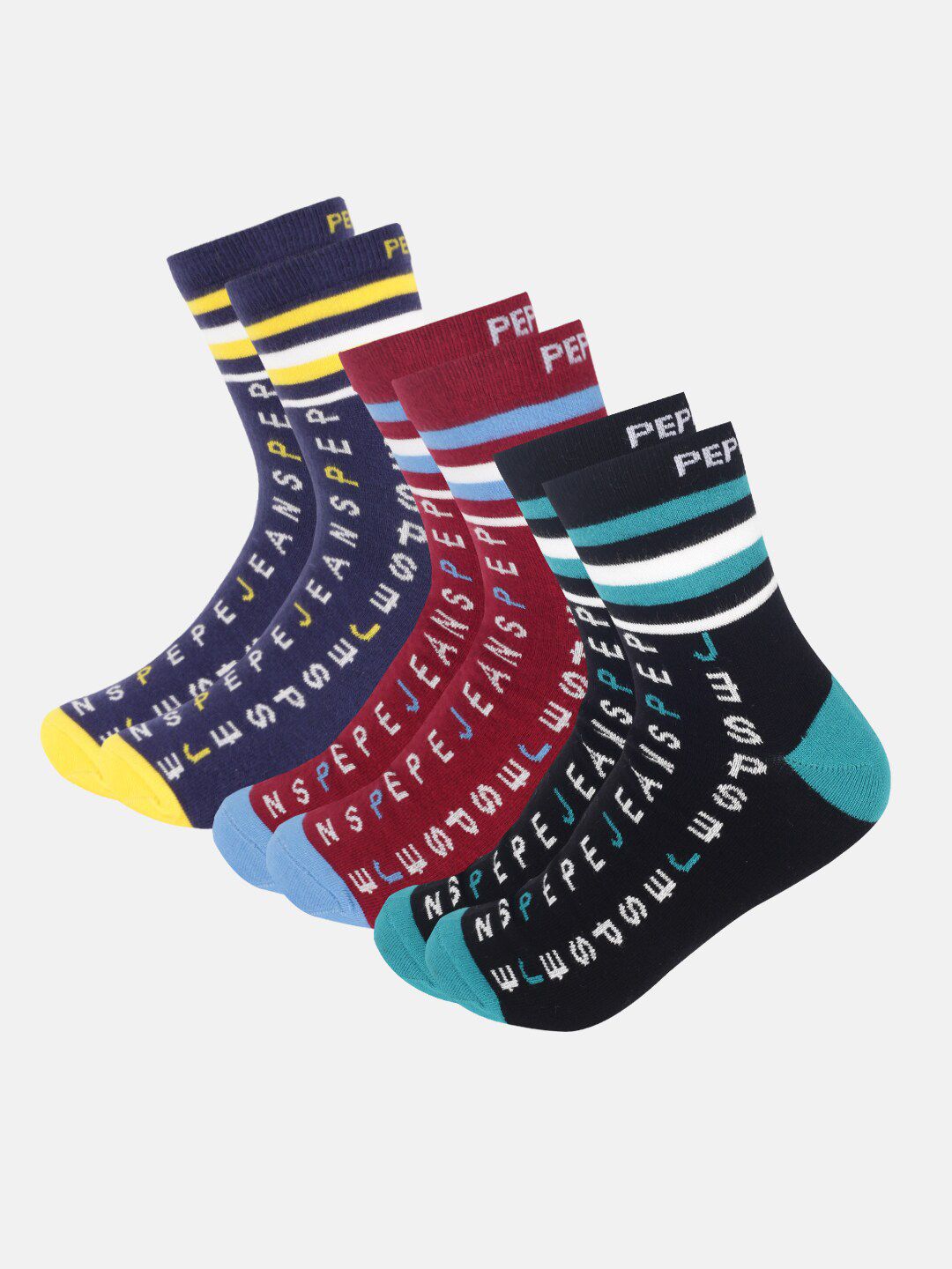 Pepe Jeans Pack Of 3 Printed Cotton Calf-Length Socks