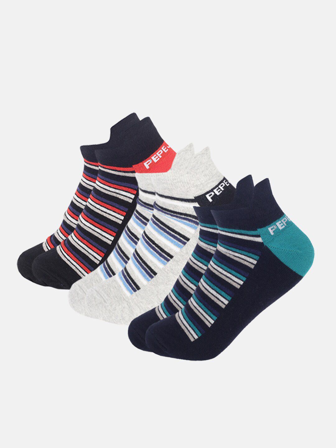 Pepe Jeans Men Pack Of 3 Striped Ankle Length Socks