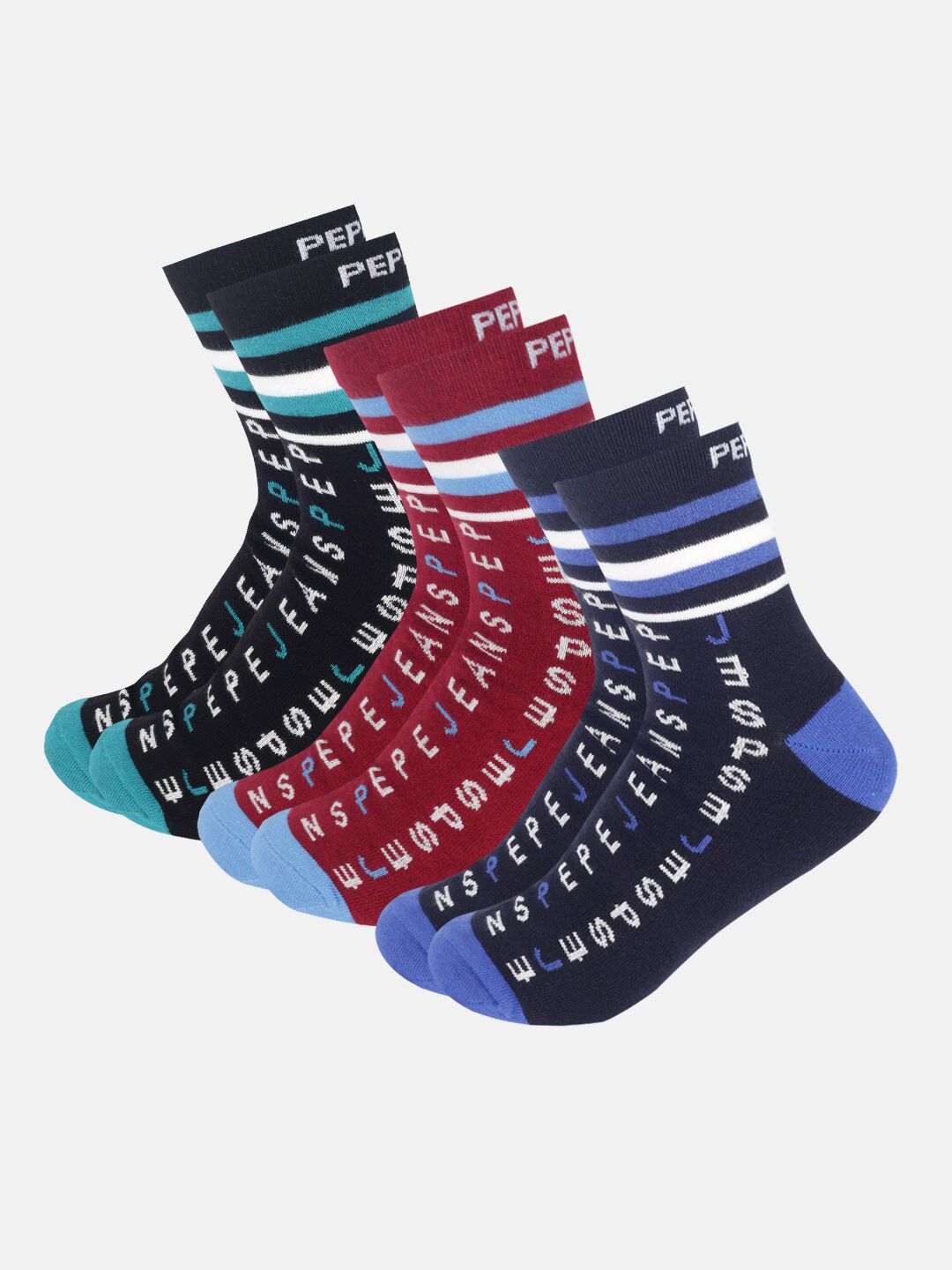 Pepe Jeans Men Pack of 3 Printed Cotton Rich Free Size Above Ankle Length Socks