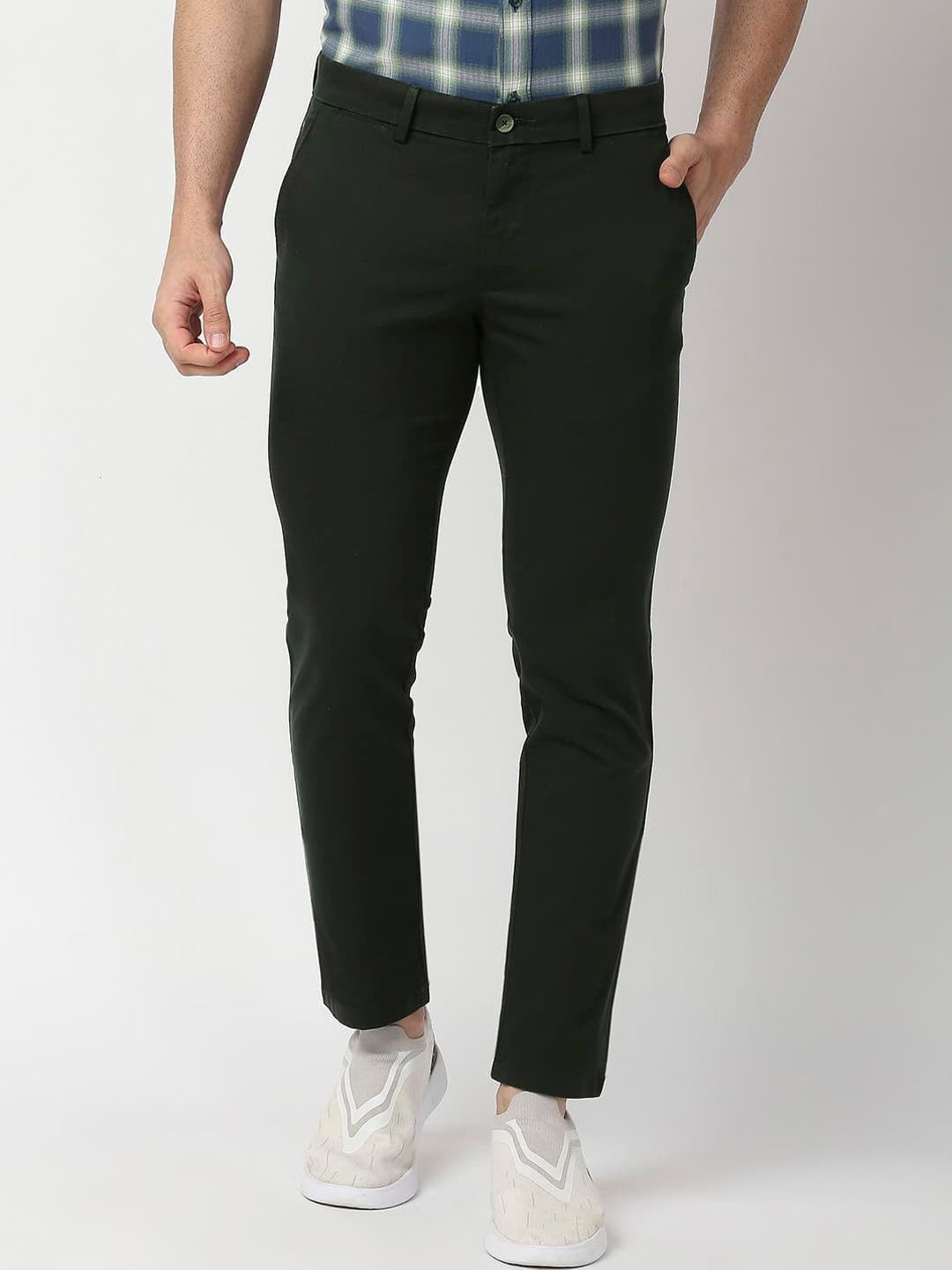 Basics Men Mid Rise Tapered Fit Cotton Chinos Trousers
