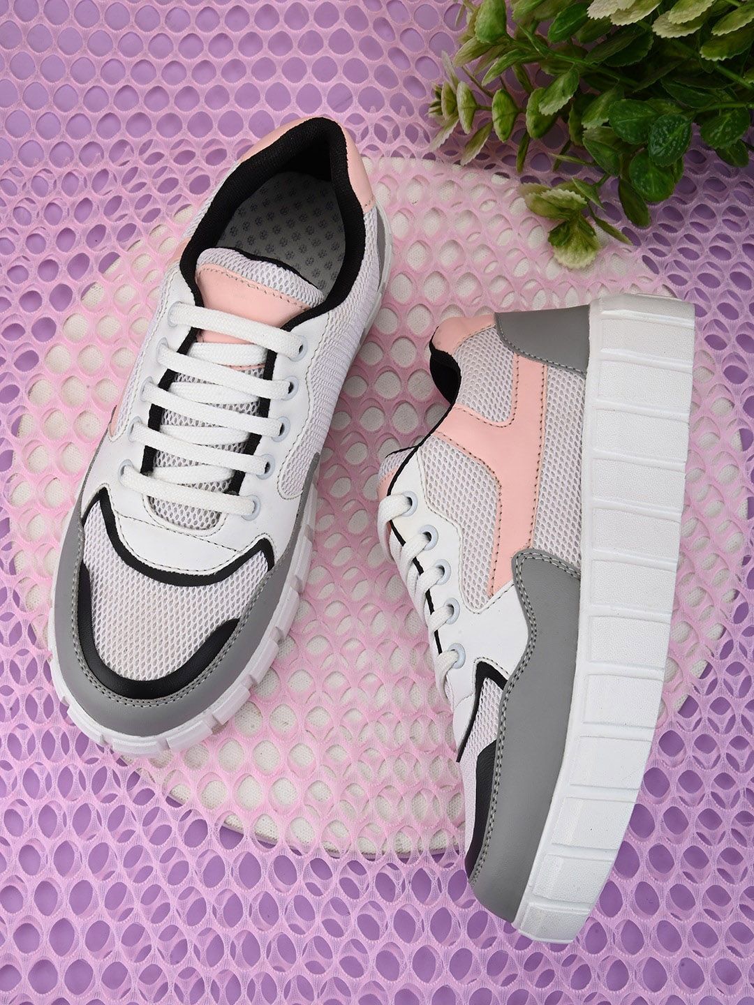 Roadster Women Grey & Pink Colourblocked Lightweight Athletic Insole Sneakers