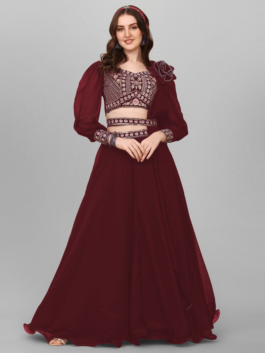 GOROLY Embroidered Thread Work Semi-Stitched Lehenga & Unstitched Blouse With Dupatta Price in India