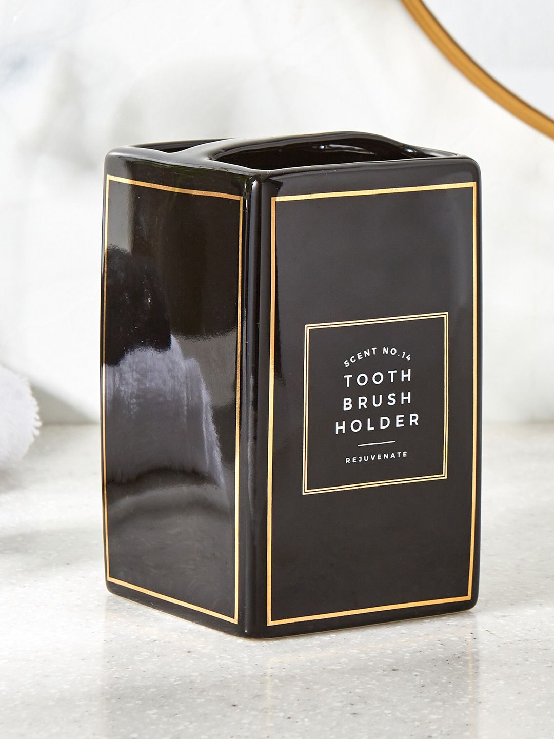 Home Centre Aubree Della Black Ceramic Tooth Brush Holder