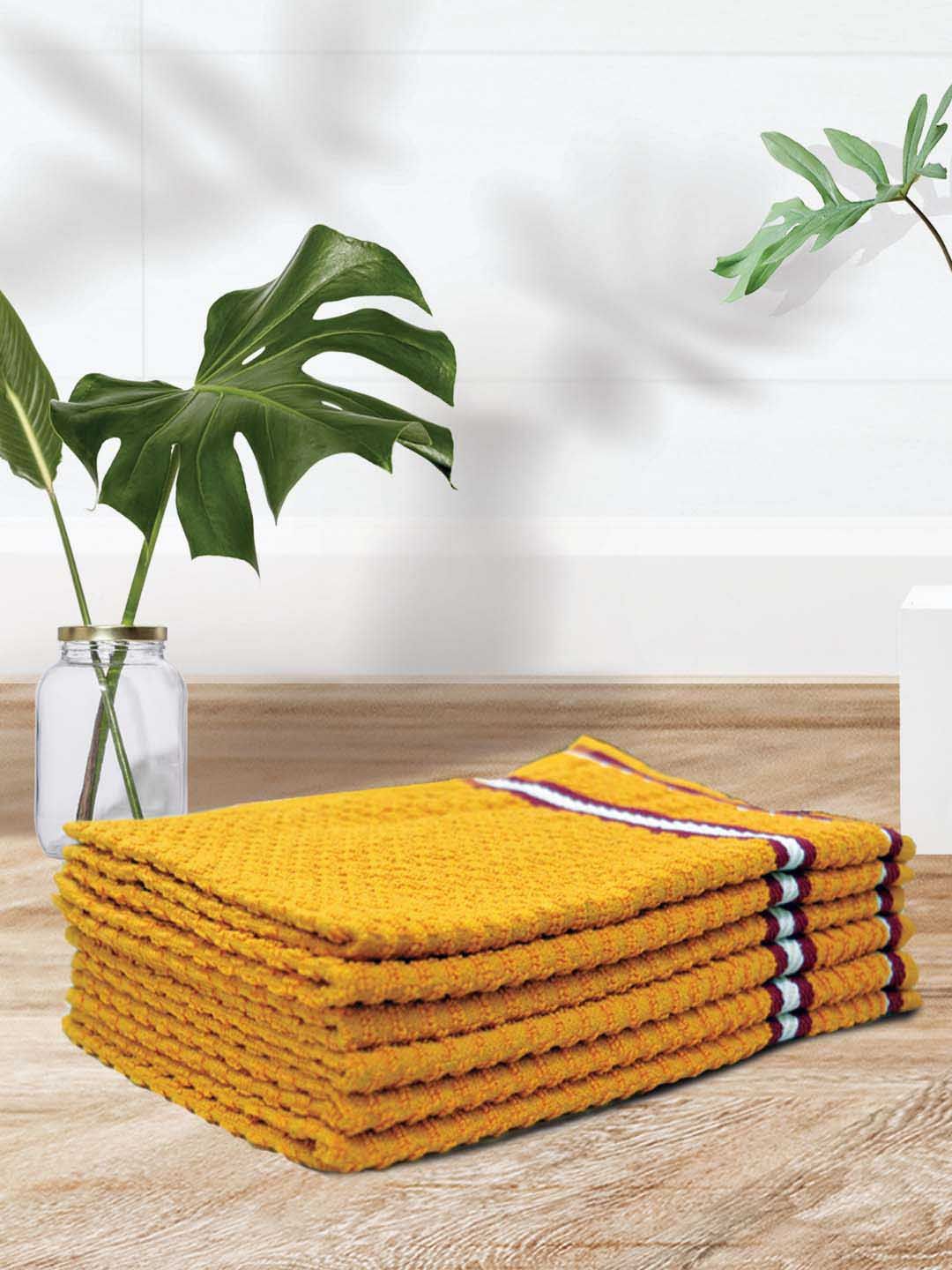 Athom Trendz 6-Pcs Yellow Textured Cotton Hand Towels