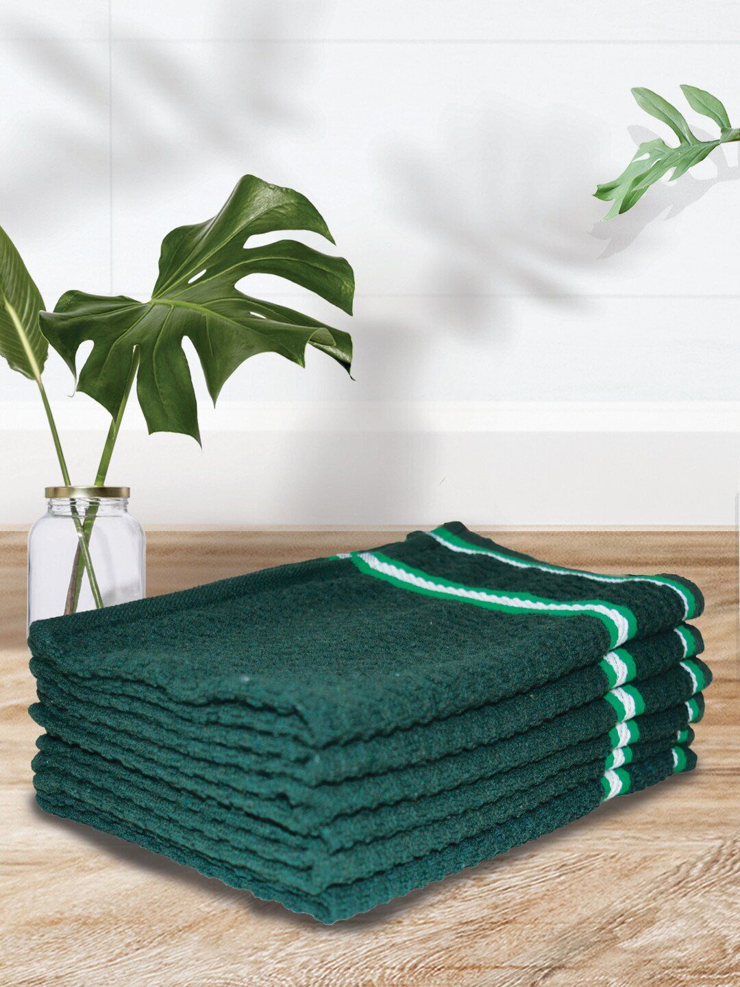 Athom Trendz Green 6-Pieces Textured Cotton Hand Towels