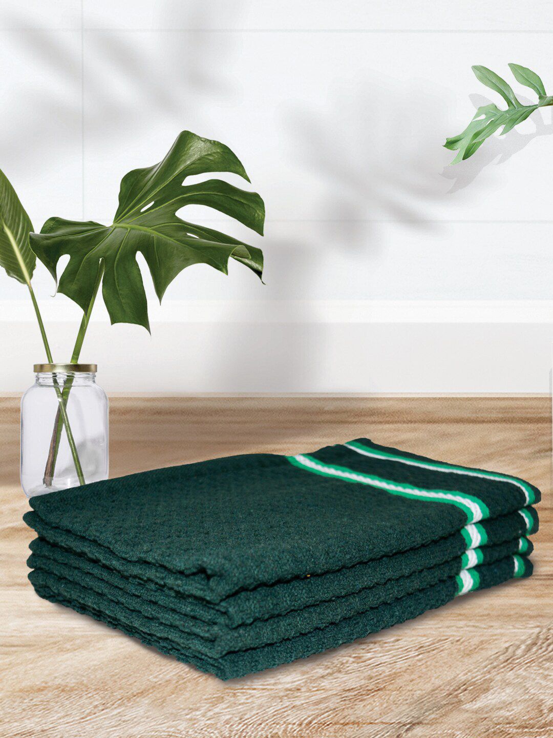 Athom Trendz Green 4 Pieces Popcorn Textured Pure Cotton Hand Towels