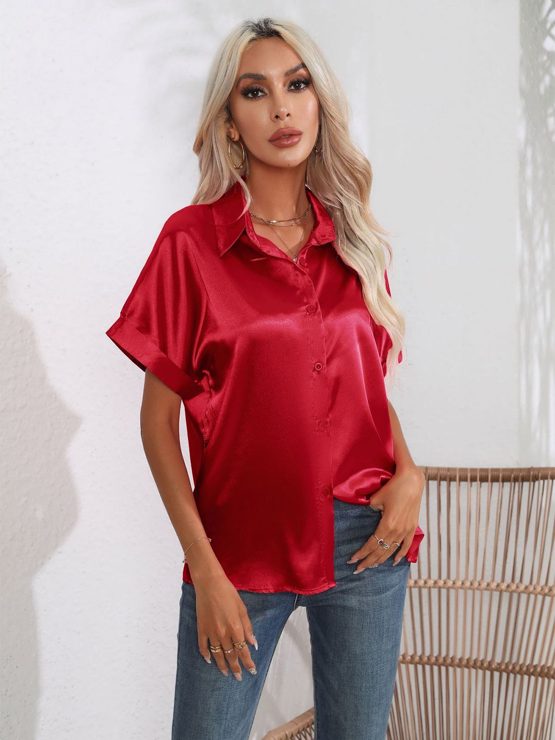 BoStreet Red Extended Sleeves Casual Shirt Price in India