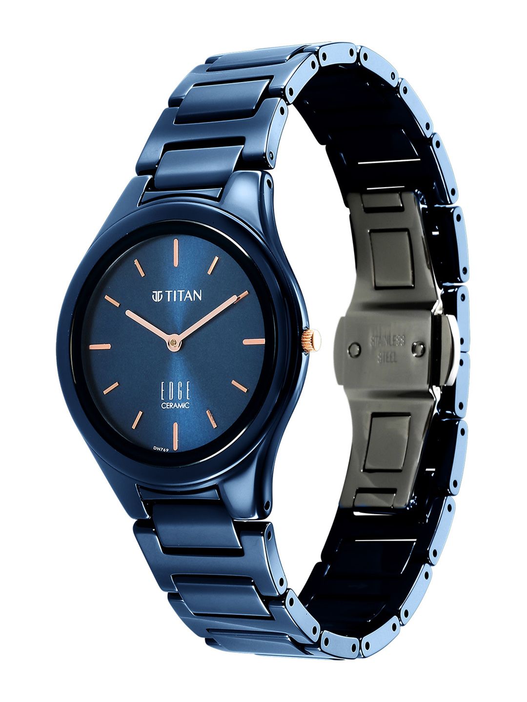 Edge Ceramic Quartz Analog With Blue Dial Watch For - Nt2653qc03