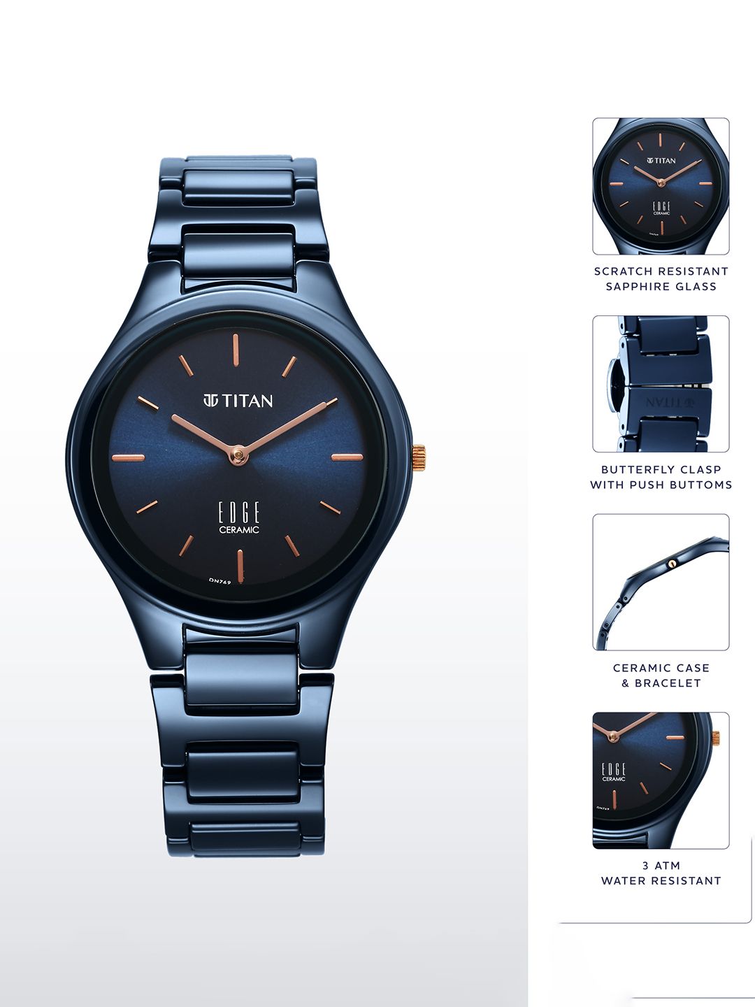 Edge Ceramic Quartz Analog With Blue Dial Watch For - Nt2653qc03