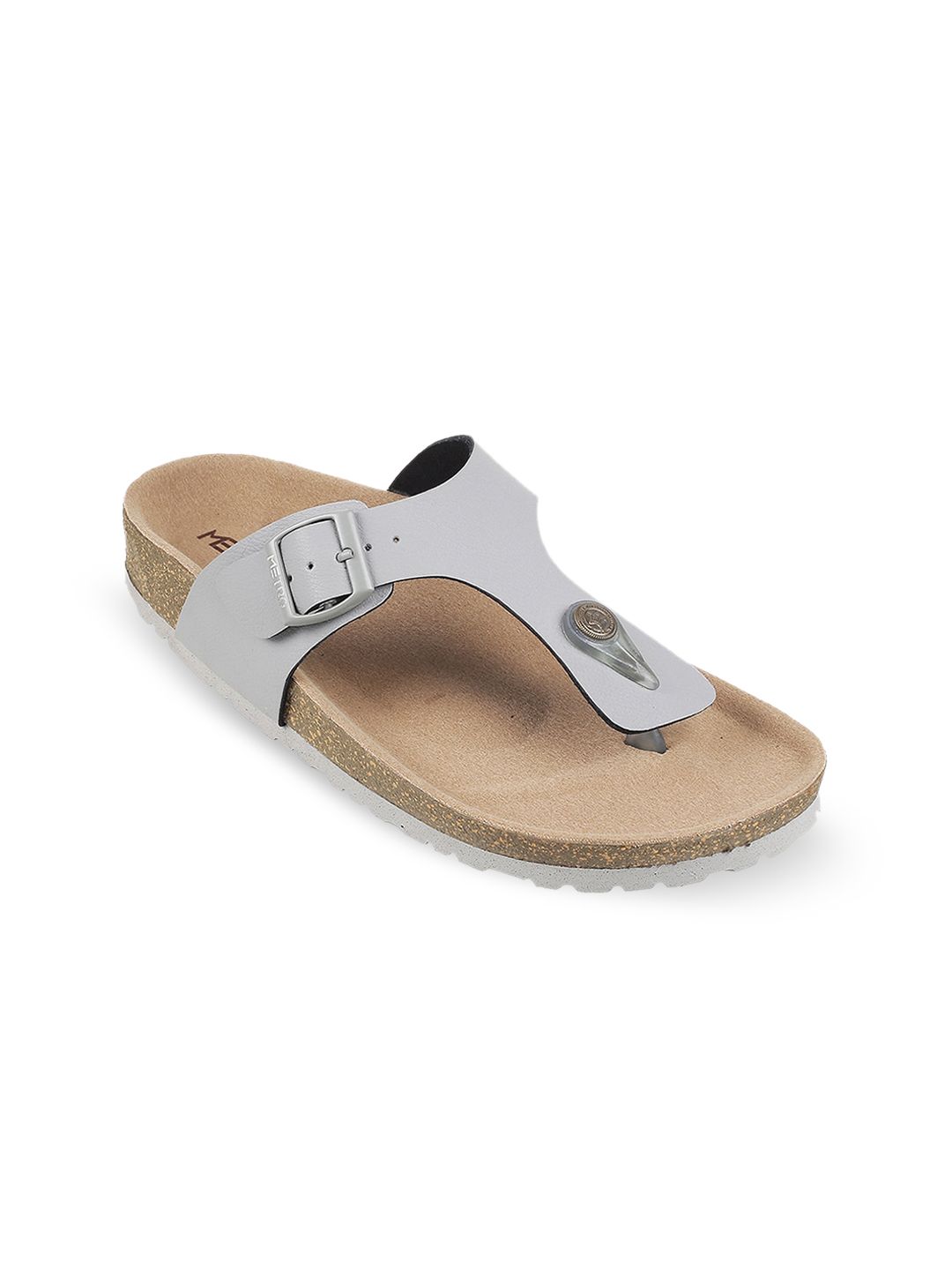 Metro Metro Womens Grey Open Toe T-Strap Flats with Buckle