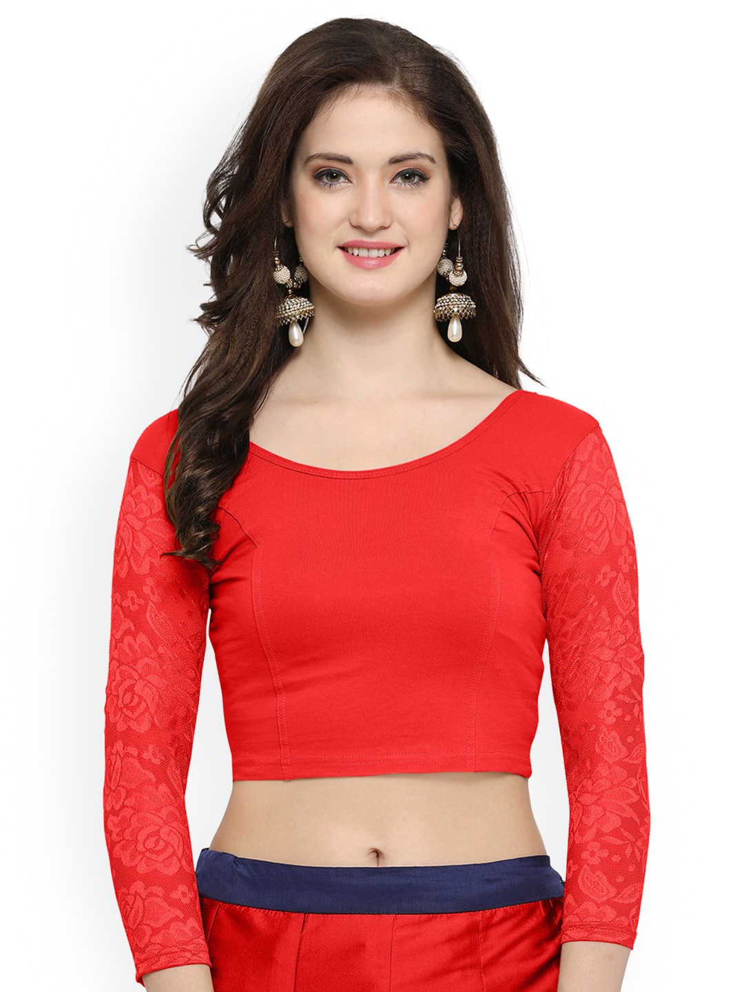 Janasya Red Cotton Lycra Saree Blouse