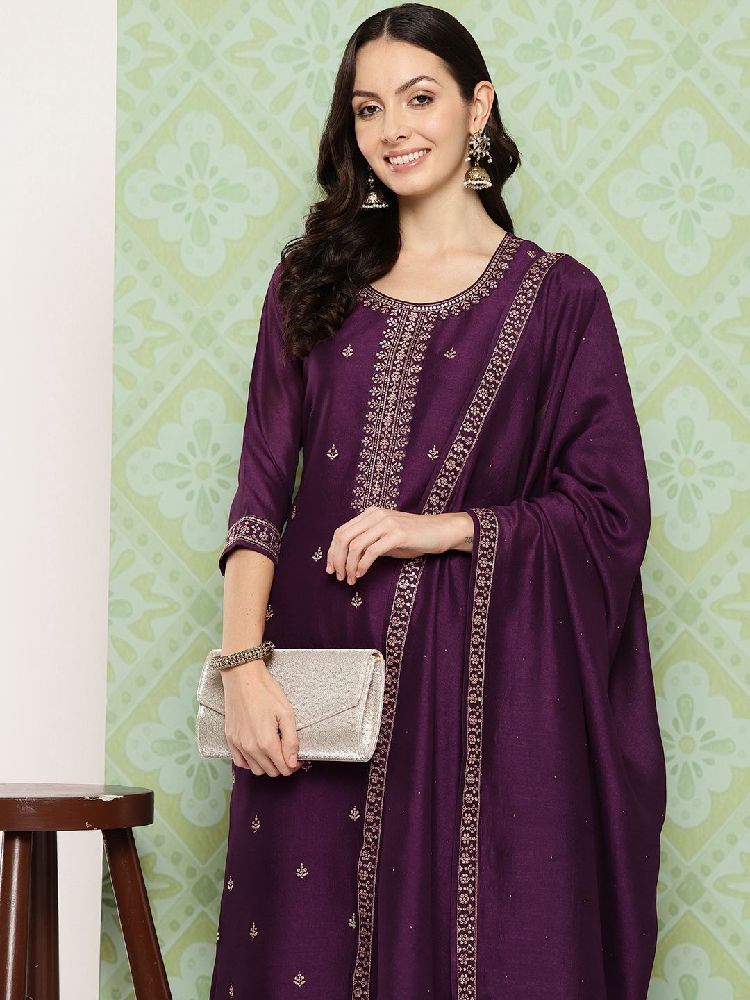 Libas Ethnic Motifs Embroidered Sequinned Kurta with Palazzos & Dupatta Price in India