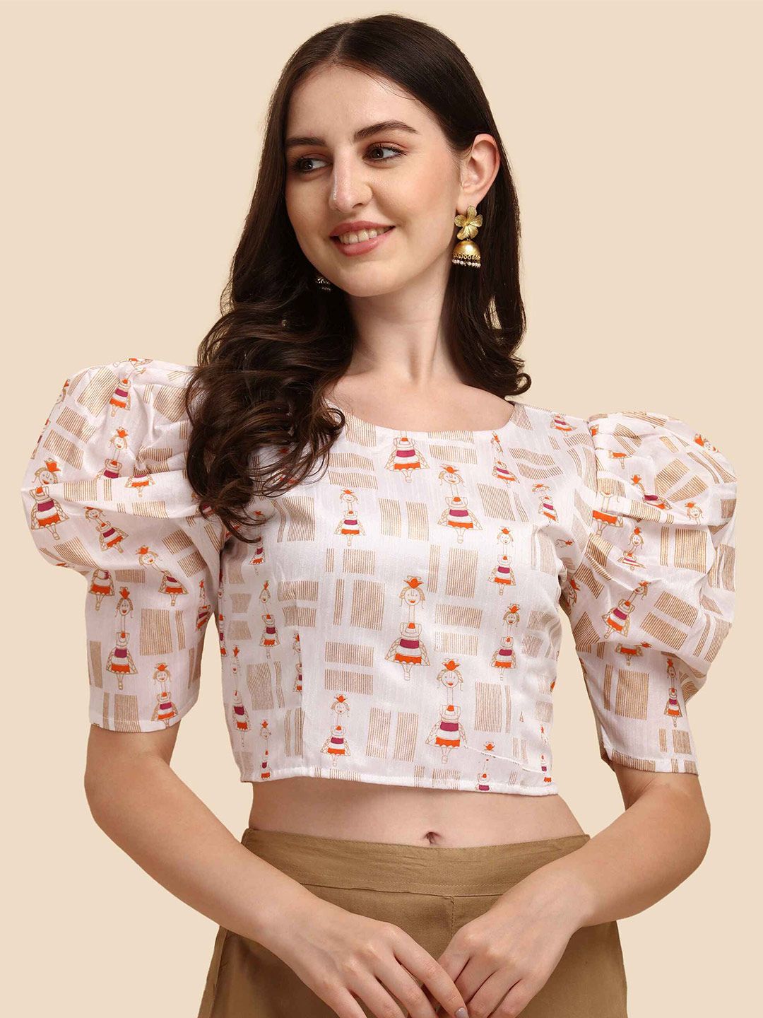 DL Fashion Floral Print Puff Sleeve Indigo Crop Top Price in India