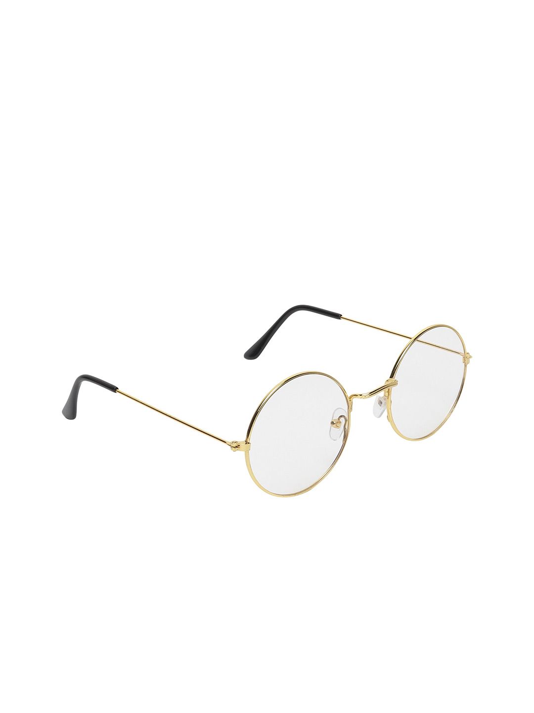 GARTH Unisex Clear Lens & Gold-Toned Round Sunglasses With UV Protected Lens