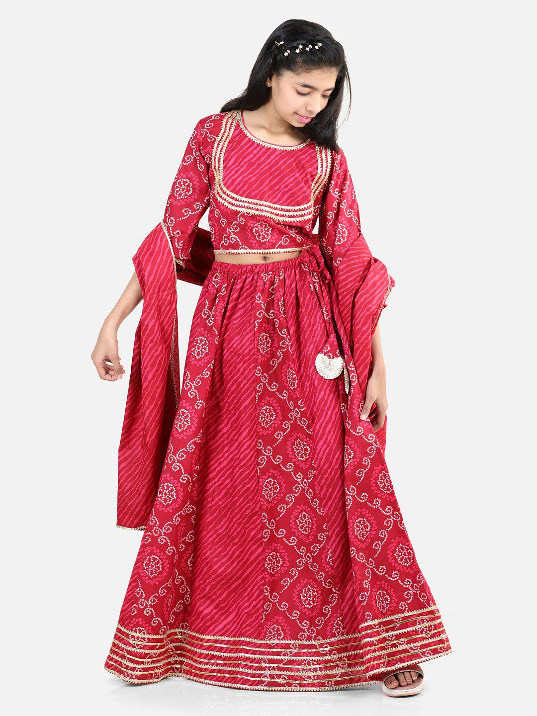 BownBee Girls Badhani Printed Ready to Wear Lehenga & Blouse With Dupatta Price in India