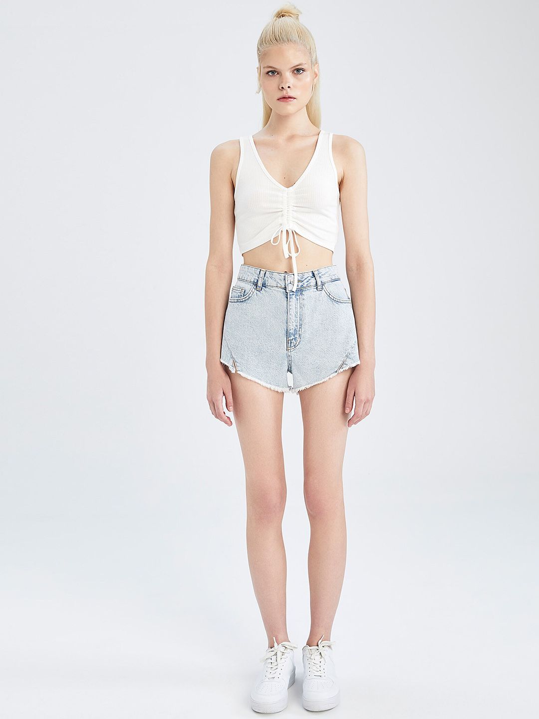 DeFacto Women Washed High-Rise Denim Shorts Price in India