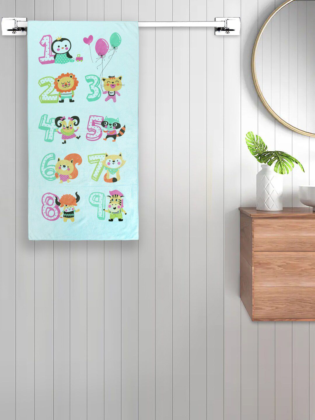 FABINALIV Kids Blue Printed 420 GSM Cotton Bath Towel