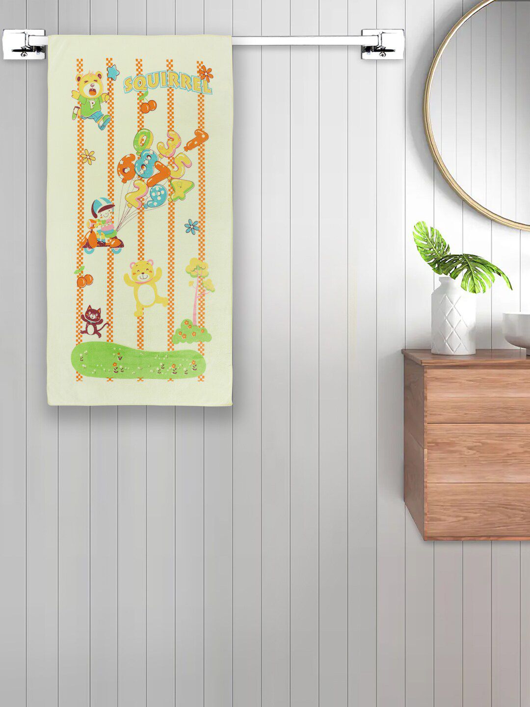FABINALIV Kids Yellow & Orange-Coloured Printed 420 GSM Cotton Bath Towel
