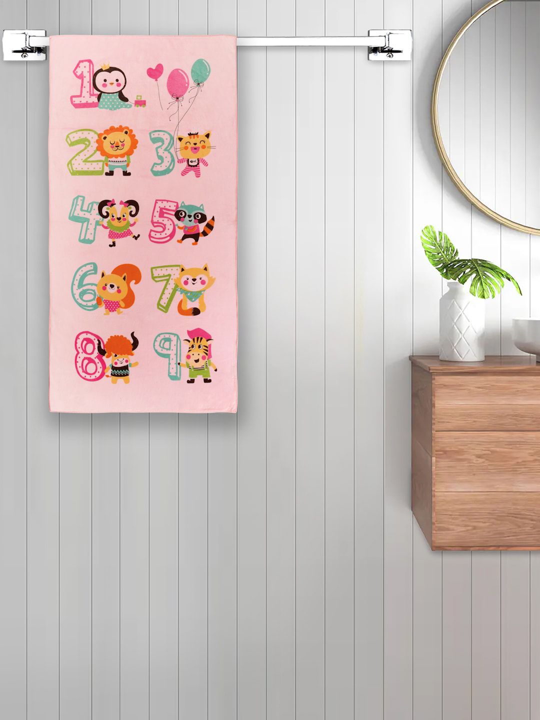 FABINALIV Kids Pink Cartoon Printed 420 GSM Cotton Bath Towel