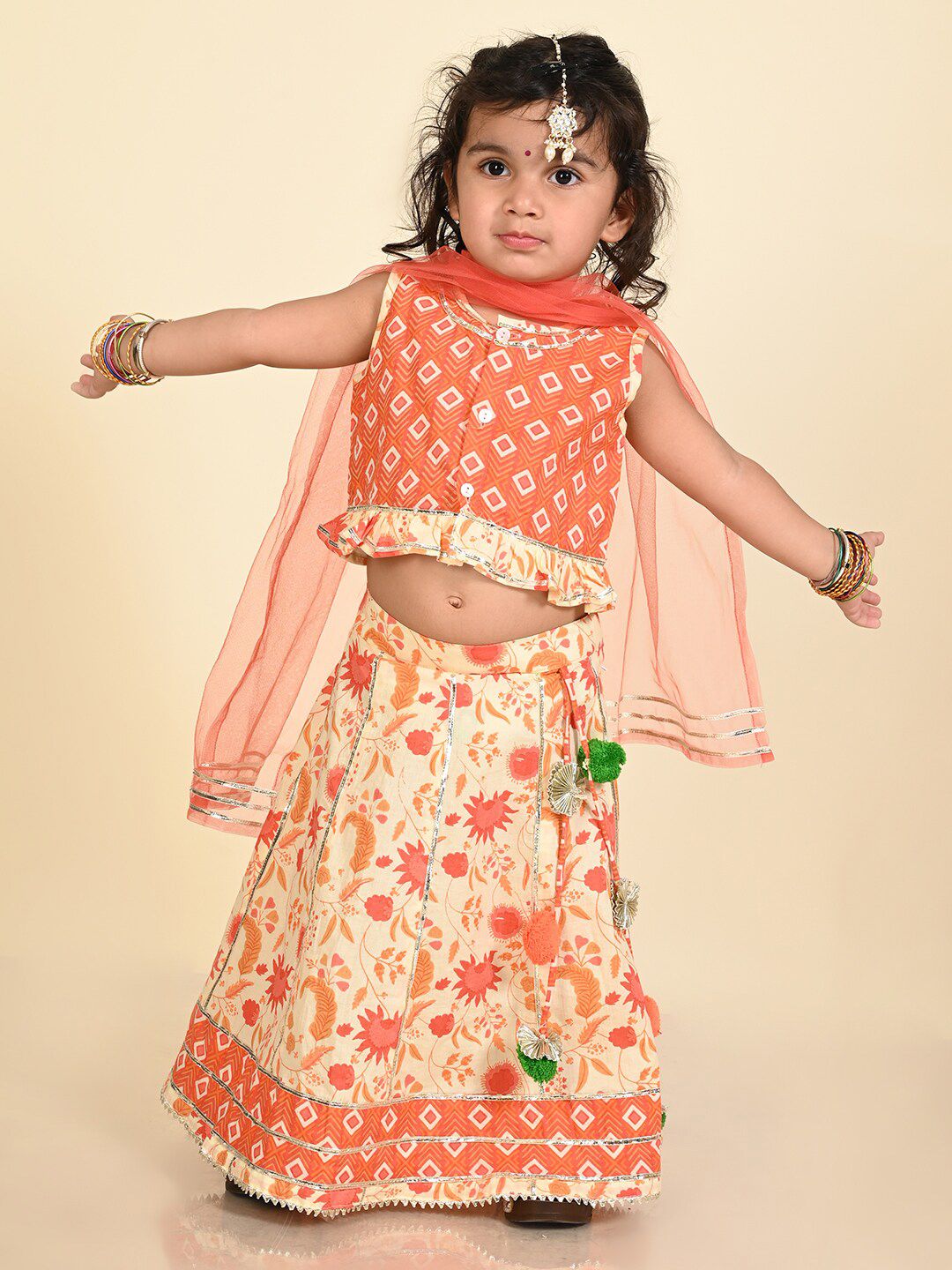 LIL PITAARA Girls Printed Ready to Wear Lehenga & Blouse With Dupatta
