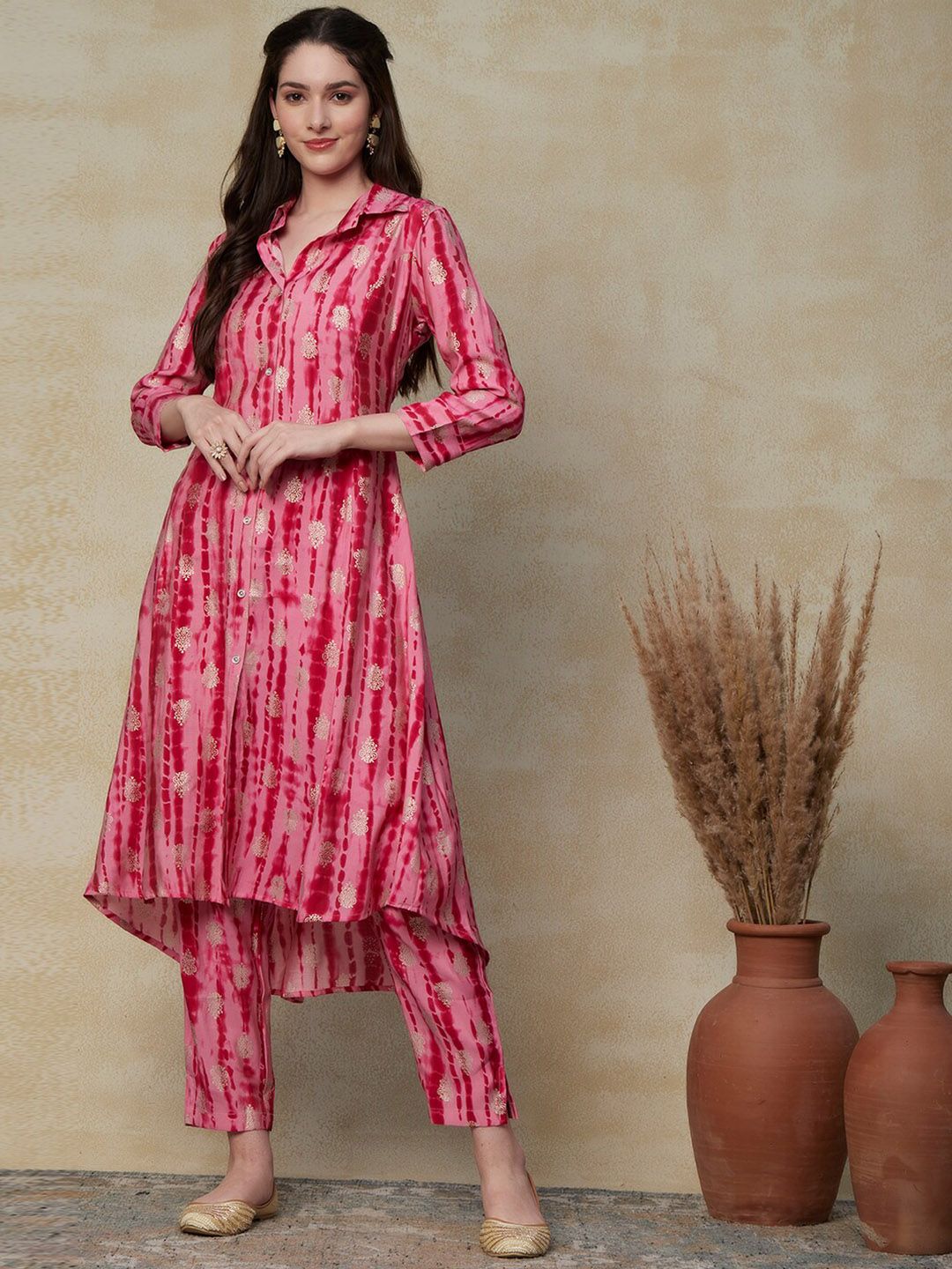 FASHOR Ethnic Motifs Printed A-Line Kurta With Trousers Price in India