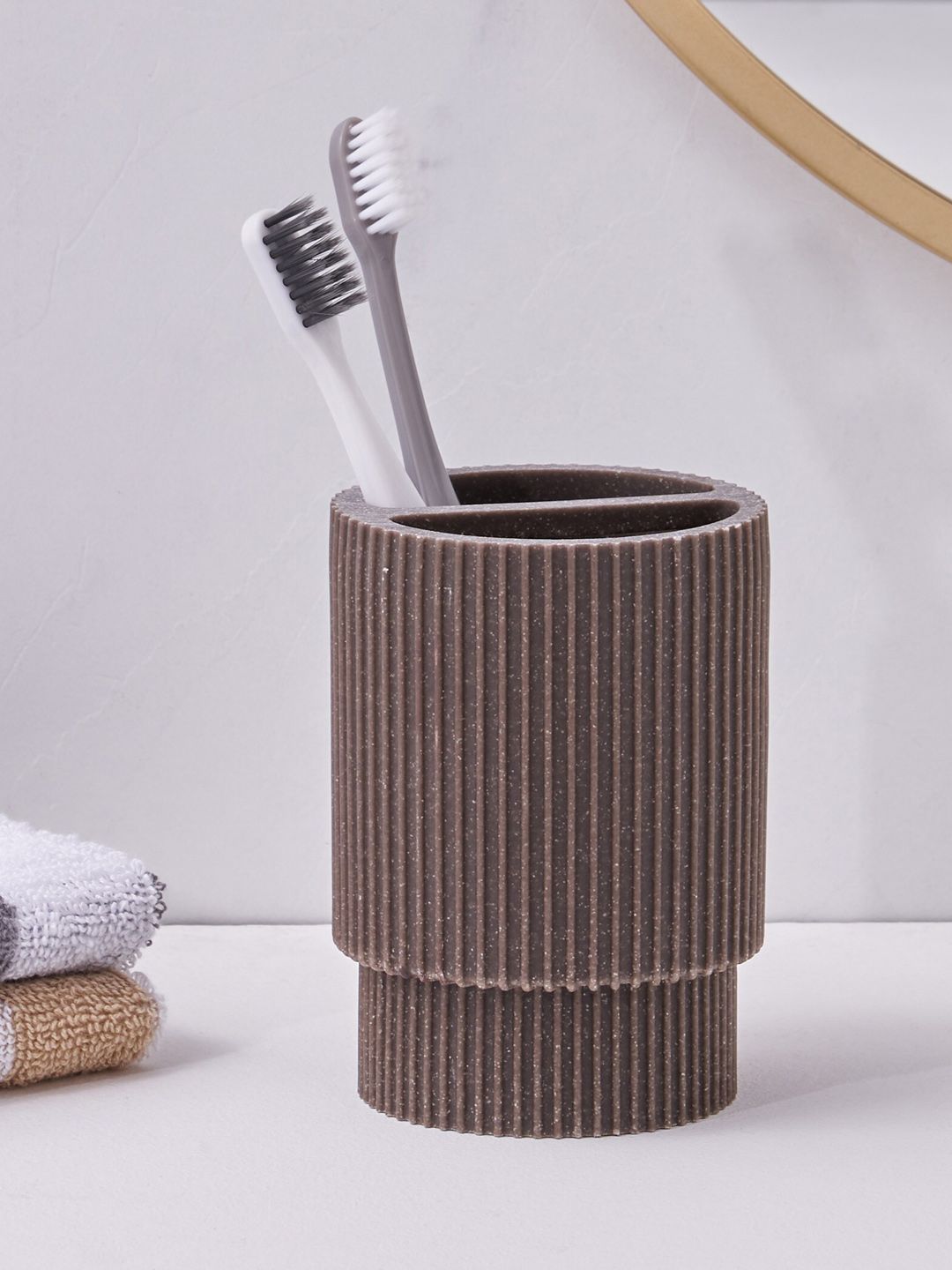 Home Centre Senegal Brown Textured Polyresin Toothbrush Holder